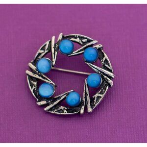Vintage Boho Open Circle Stone Silver Tone Brooch - Q17